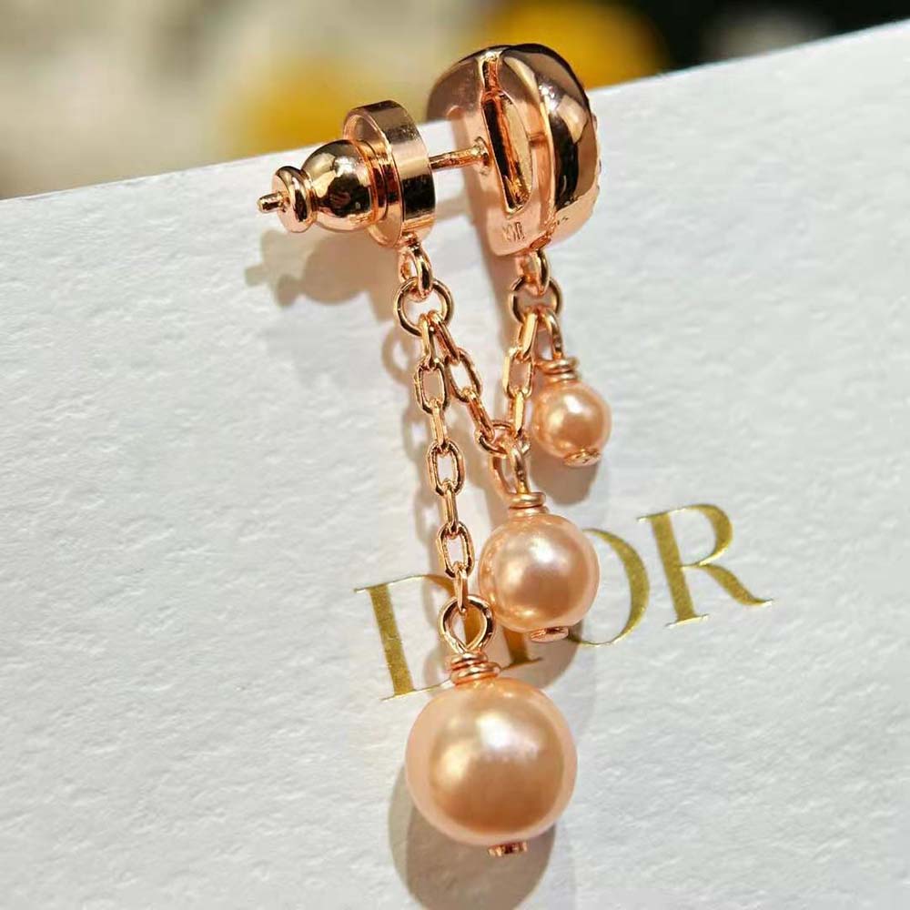 Dior Women CD Navy Earrings Pink-Finish Metal with Pink Resin Pearls and Crystals - image 6