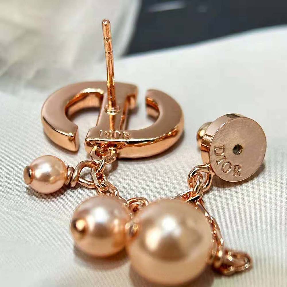 Dior Women CD Navy Earrings Pink-Finish Metal with Pink Resin Pearls and Crystals - image 8