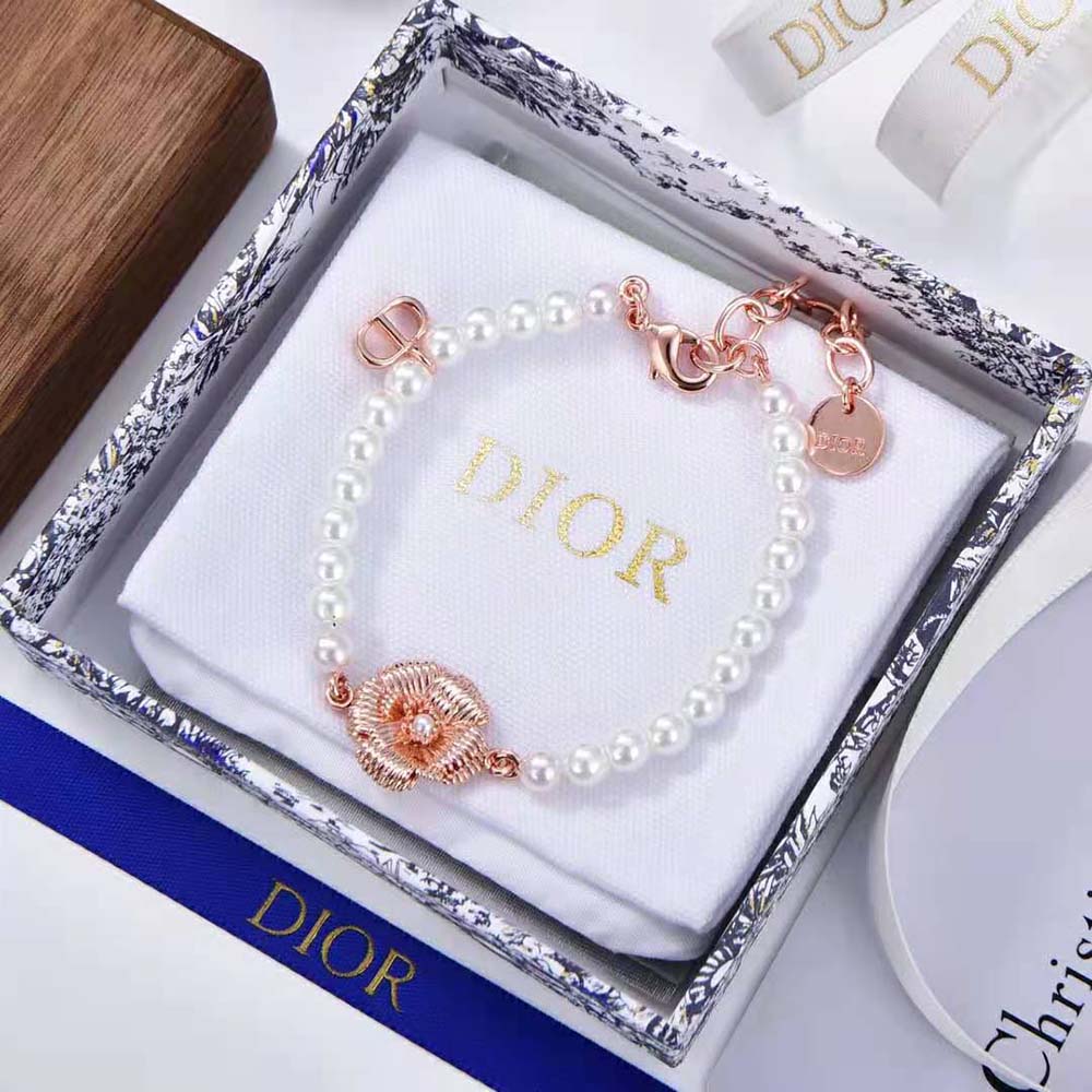 Side angle showing pink resin pearls on Dior Women D-Millefiori Bracelet