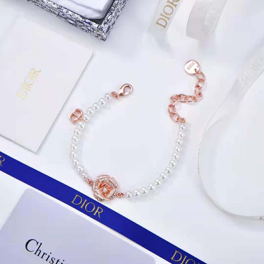 Dior Women D-Millefiori Bracelet Gold-Finish Metal and White Resin Pearls - image 4