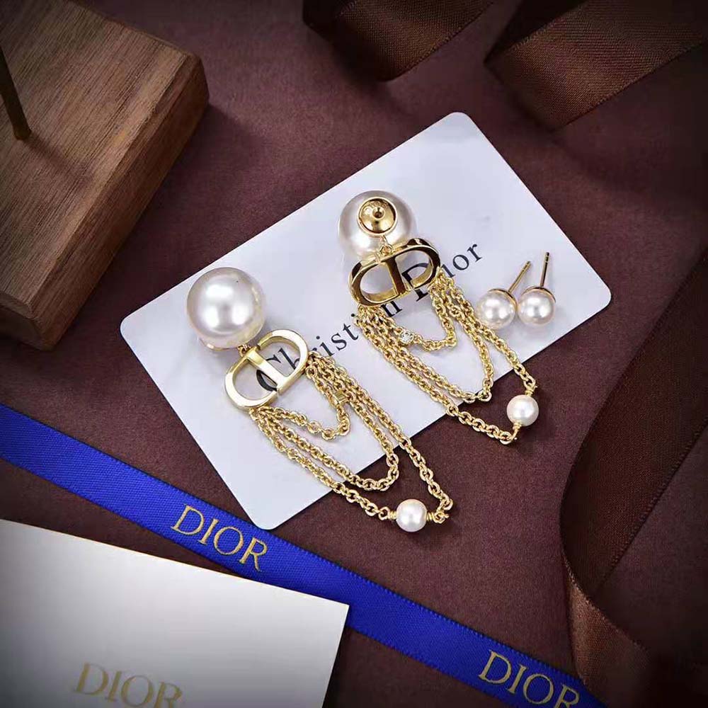 Side profile showing double-sided design of Dior Women Tribales Earrings Gold-Finish Metal