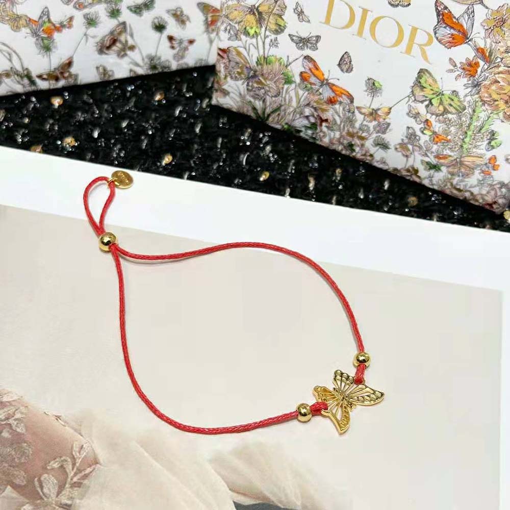 Dior Women Diorelita Bracelet Gold-Finish Metal and Red Cotton - image 4