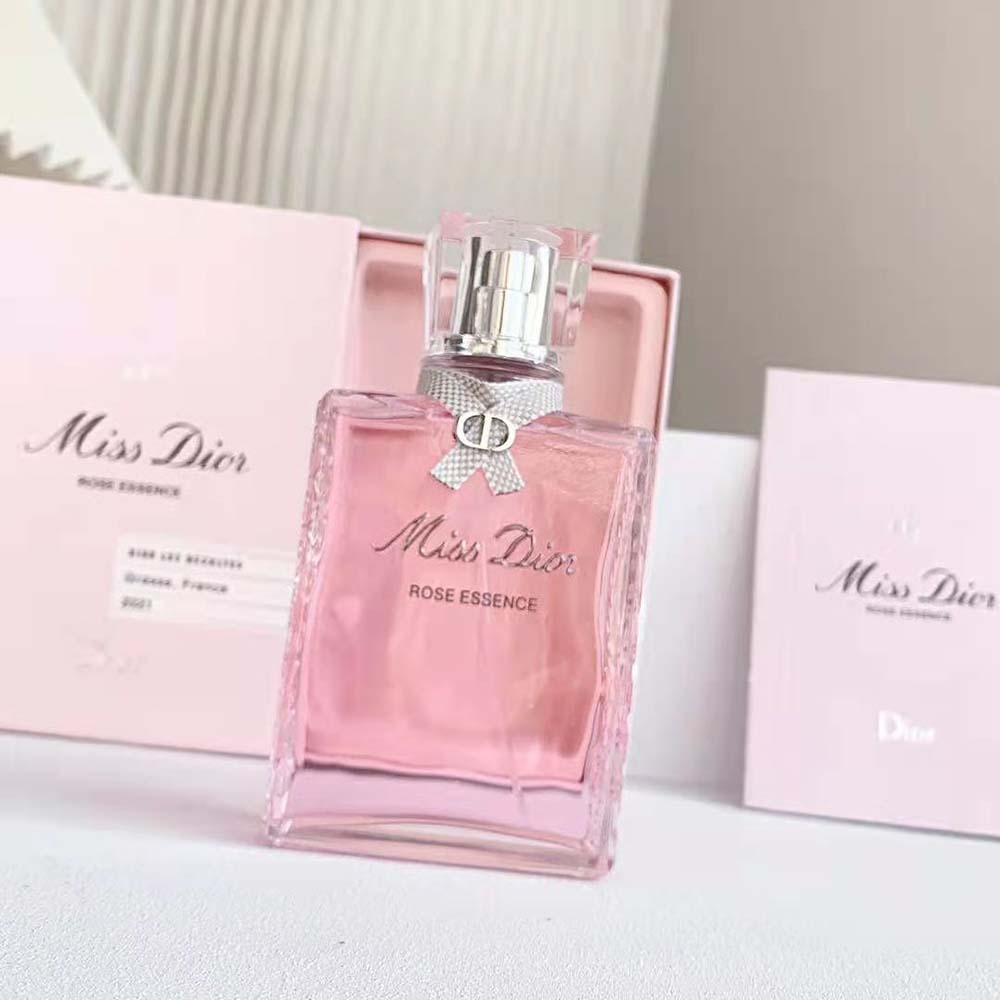 Side angle highlighting fresh pink tint of Dior Women Miss Dior Rose Essence