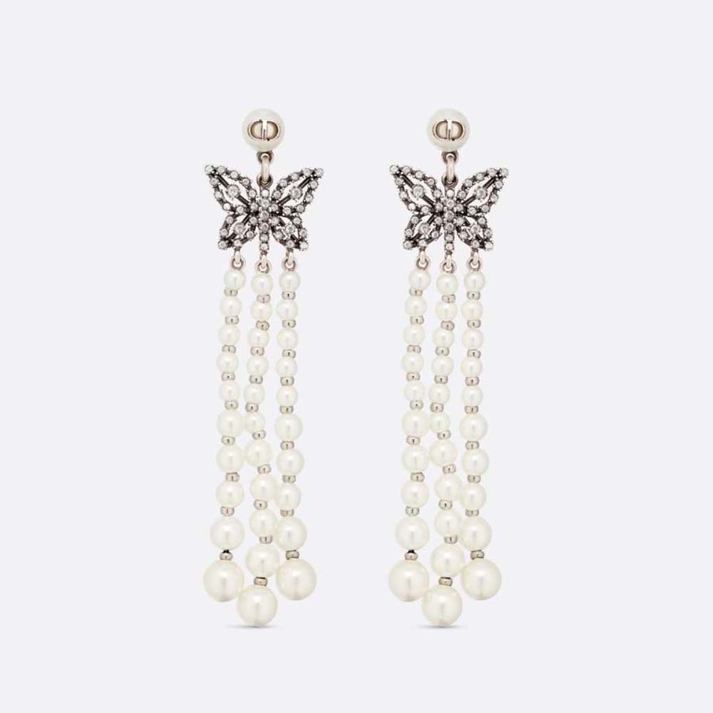 Front view of Dior Women Papillon De Nuit Earrings Antique Silver-Finish Metal