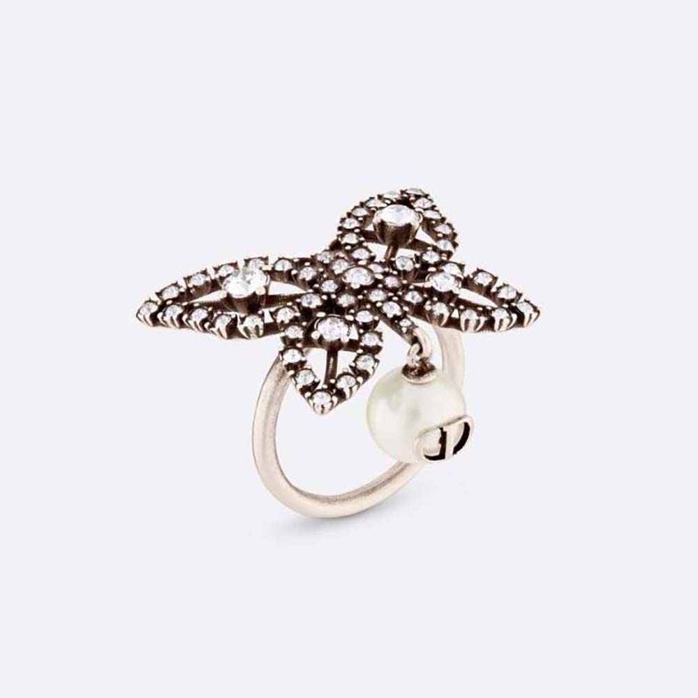 Front view of Dior Women Papillon De Nuit Ring Antique Silver-Finish Metal