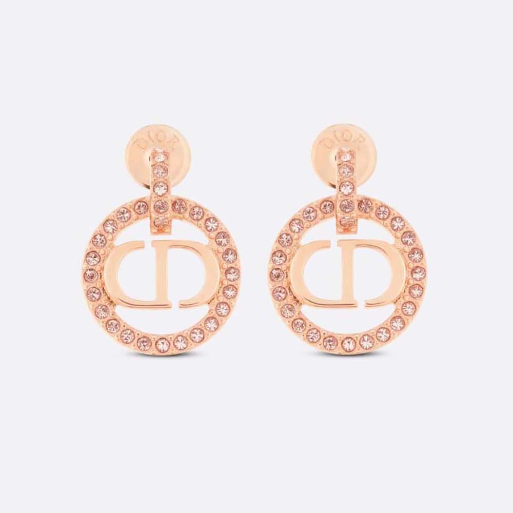 Front view of Dior Women Petit CD Earrings Pink-Finish Metal and White Crystals