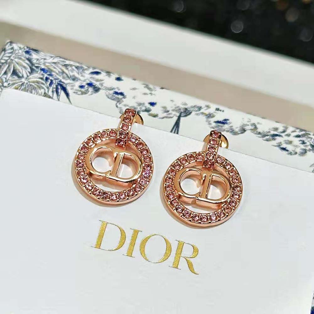 Dior Women Petit CD Earrings Pink-Finish Metal and White Crystals - image 6