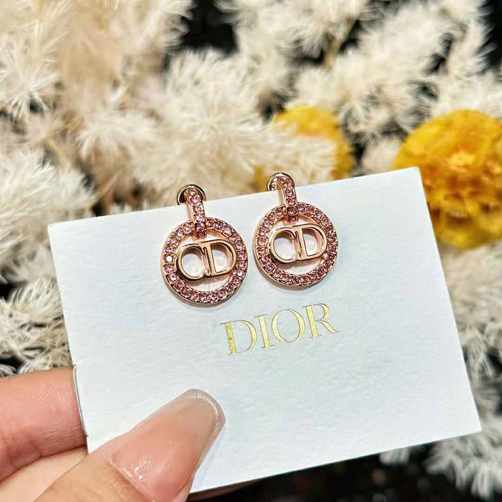 Dior Women Petit CD Earrings Pink-Finish Metal and White Crystals - image 4