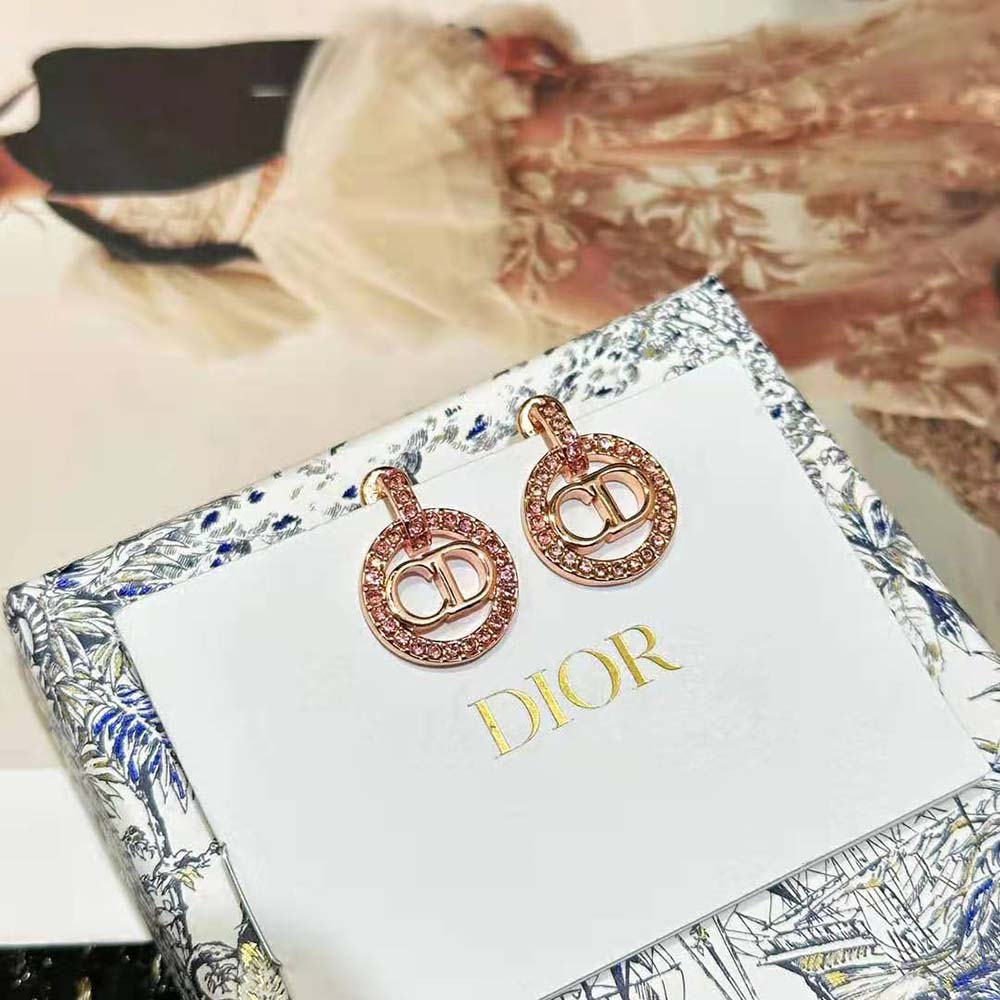Dior Women Petit CD Earrings Pink-Finish Metal and White Crystals - image 5