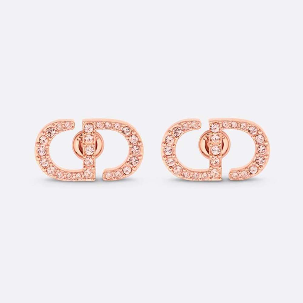 Close-up of Dior Women Petit CD Studs Earrings Pink-Finish Metal and Pink Crystals