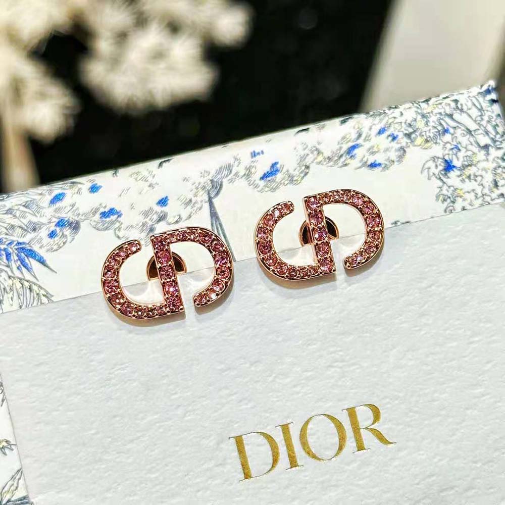 Dior Women Petit CD Studs Earrings Pink-Finish Metal and Pink Crystals - image 6