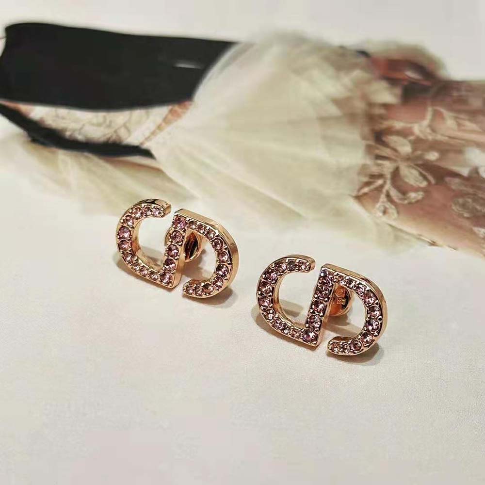 Dior Women Petit CD Studs Earrings Pink-Finish Metal and Pink Crystals - image 4