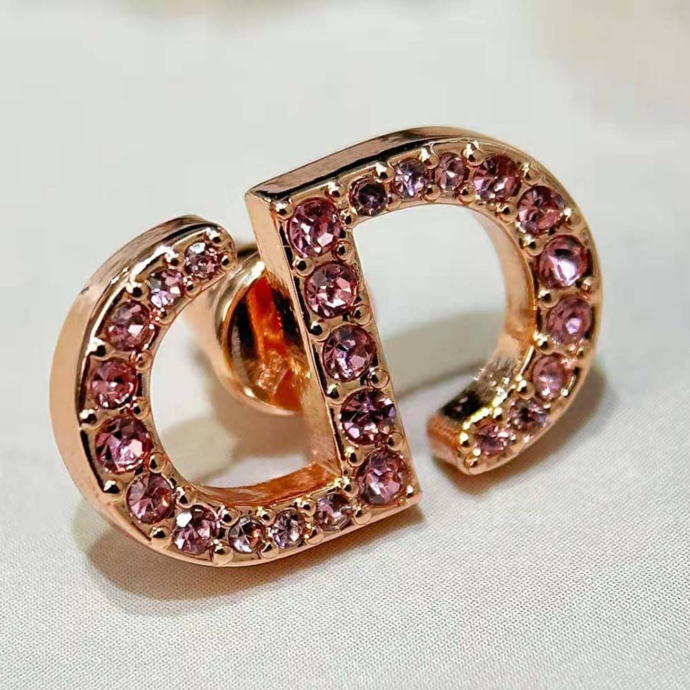 Dior Women Petit CD Studs Earrings Pink-Finish Metal and Pink Crystals - image 7