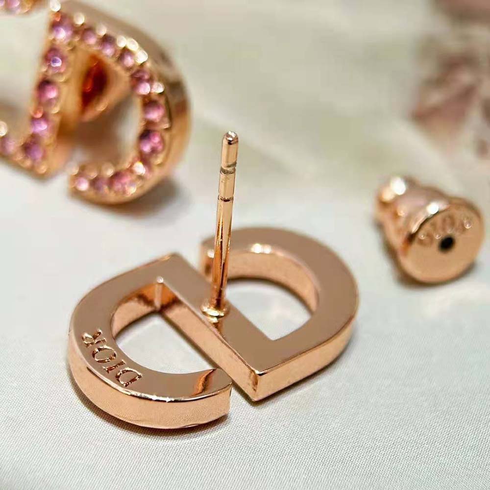 Dior Women Petit CD Studs Earrings Pink-Finish Metal and Pink Crystals - image 8