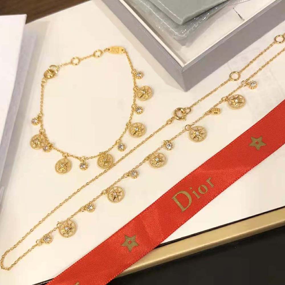 Side angle showcasing mother-of-pearl rose motif on Dior Women Rose Des Vents Bracelet