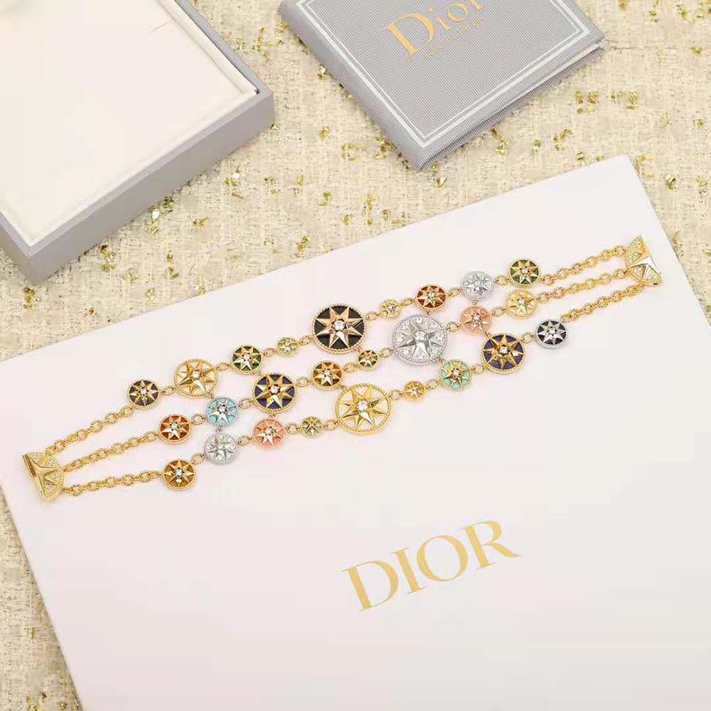 Side angle showing diamond accents on Dior Women Rose Des Vents Cuff Bracelet