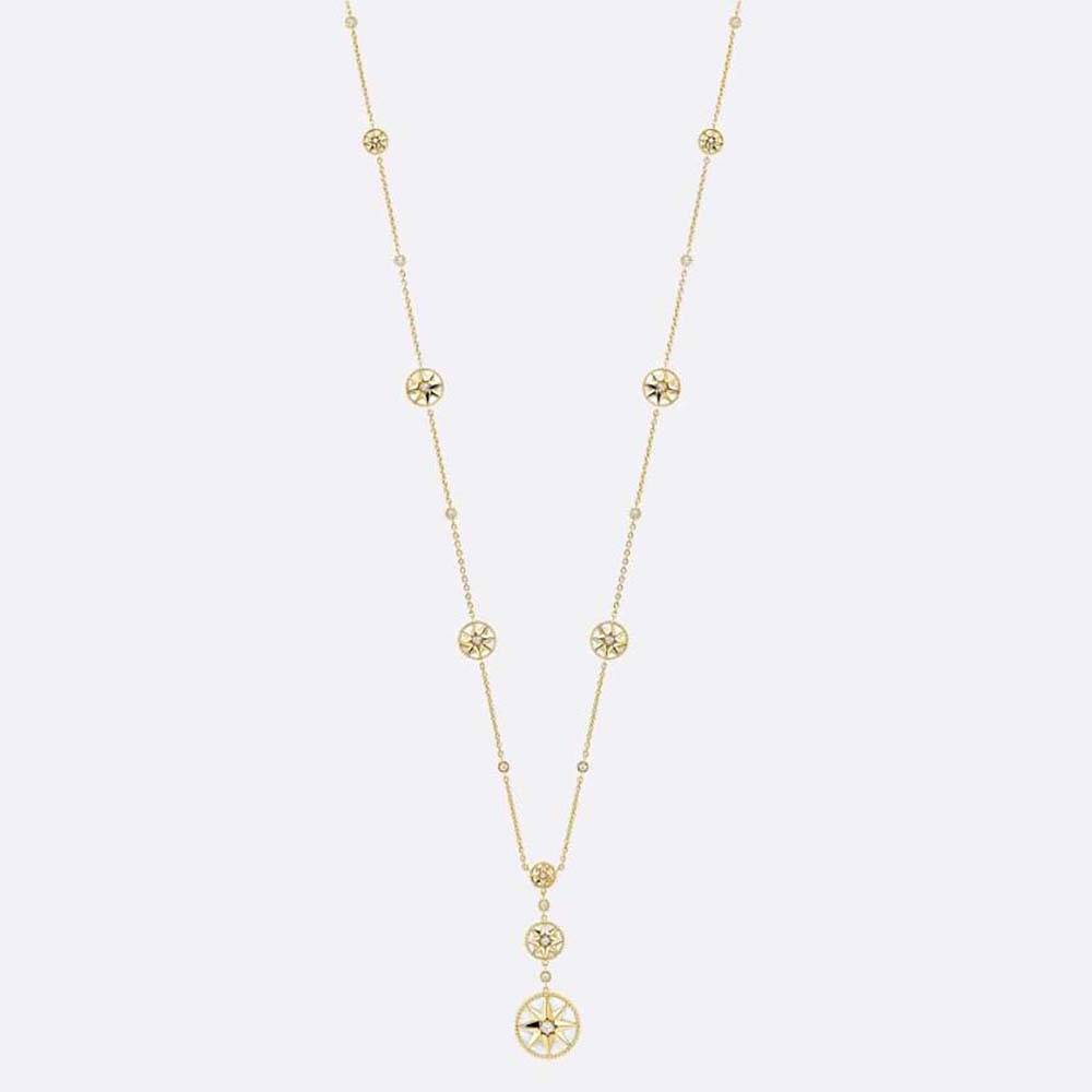 Close-up of Dior Women Rose Des Vents Long Necklace pendant with diamonds