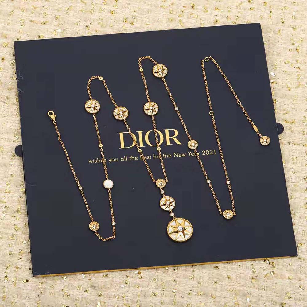 Full length view of Dior Women Rose Des Vents Long Necklace gold chain