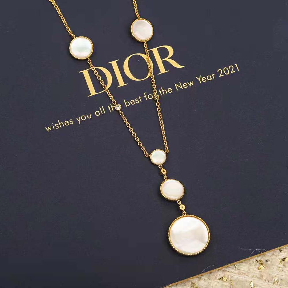 Dior Women Rose Des Vents Long Necklace Yellow Gold Diamonds and Mother-of-Pearl - image 4