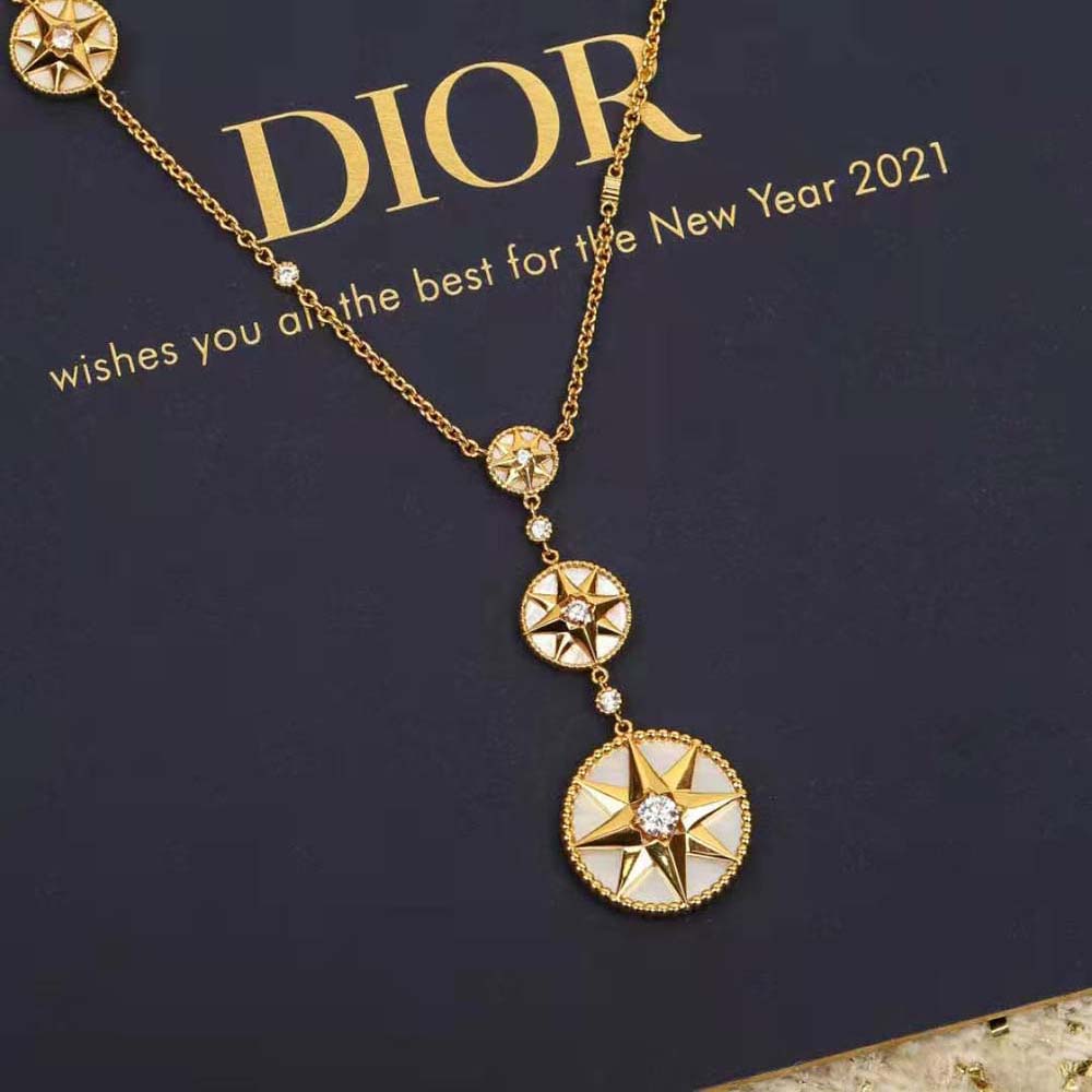 Side angle showing clasp and mother-of-pearl detail on Dior necklace