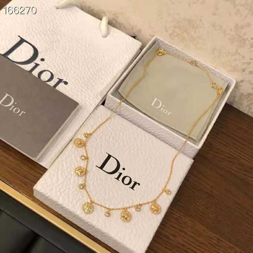 Side view of Dior Women Rose Des Vents Necklace on delicate chain