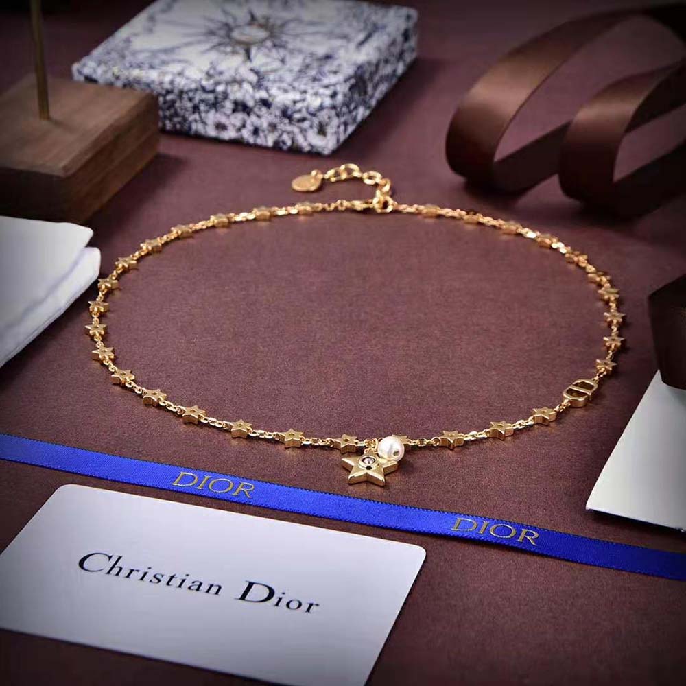 Dior Women Star Necklace Gold-Finish Metal with a White Resin Pearl and Mirror - image 4