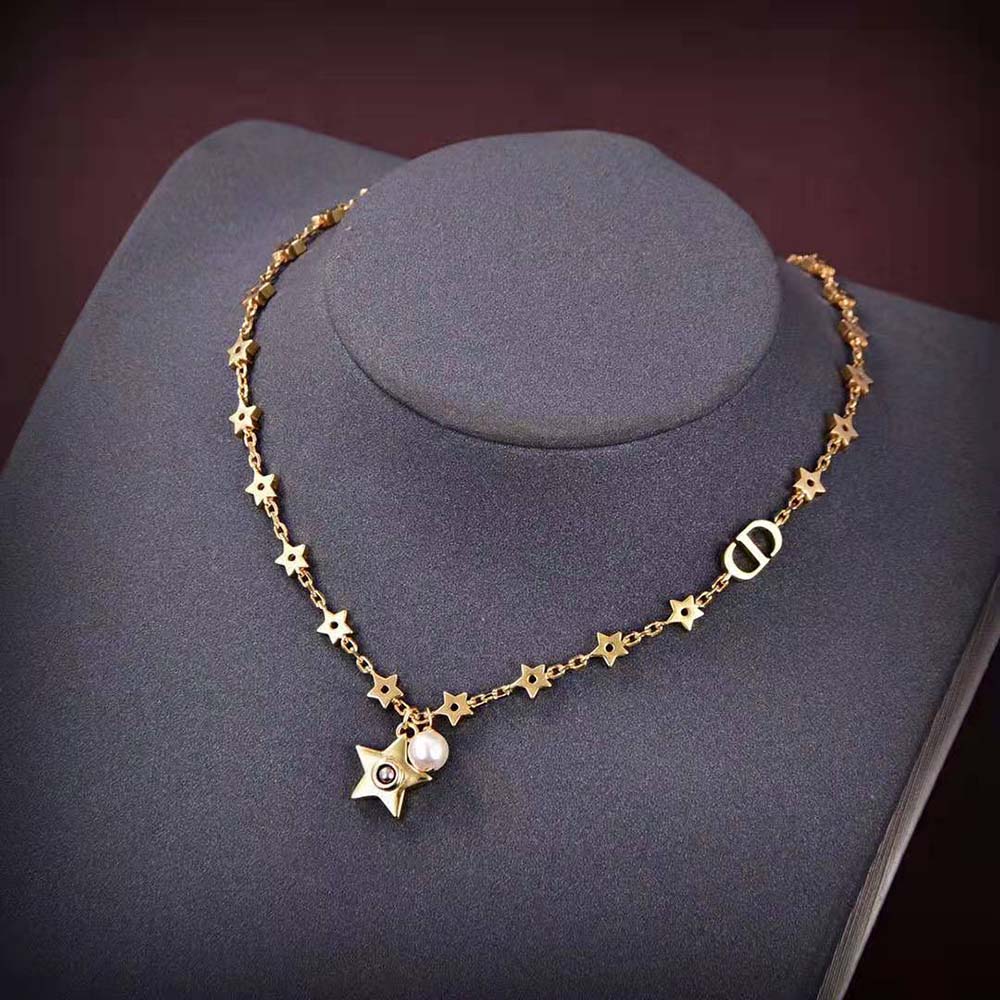 Dior Women Star Necklace Gold-Finish Metal showing white resin pearl and mirror