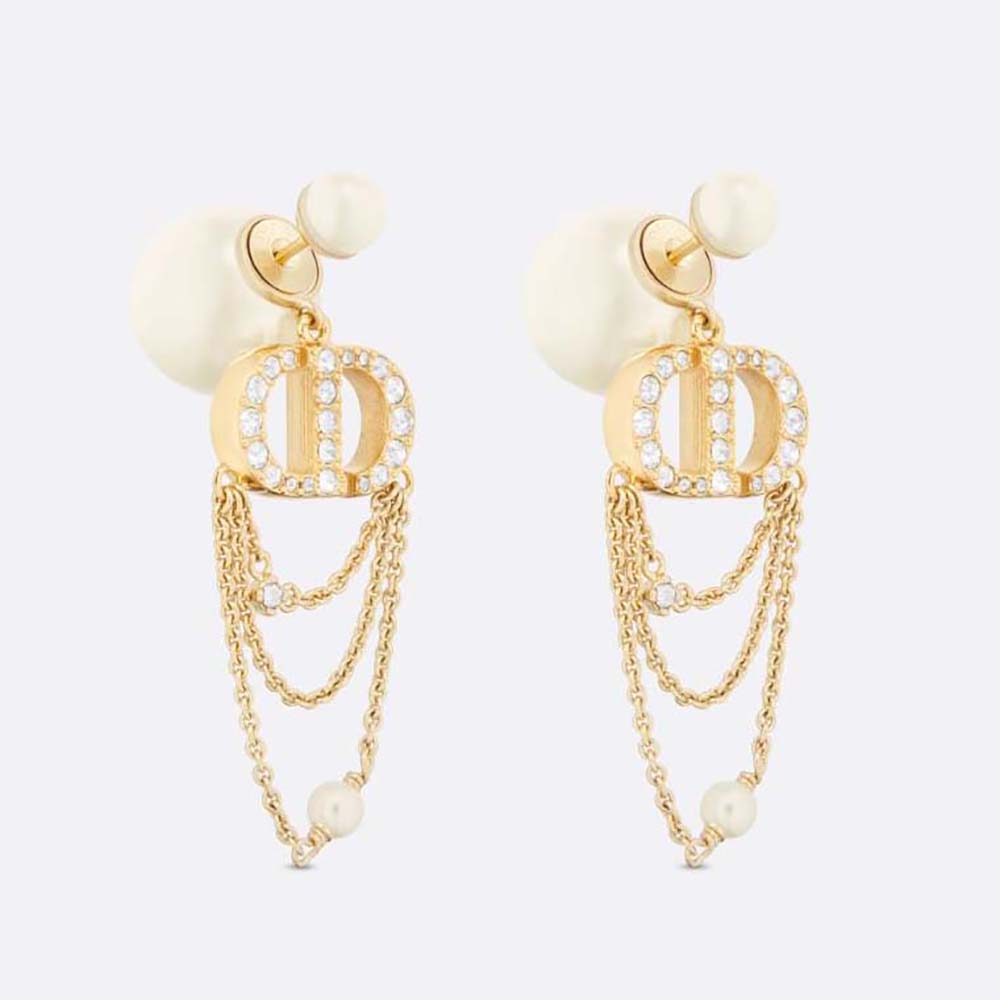 Close-up of Dior Women Tribales Earrings Gold-Finish Metal with White Resin Pearls front view