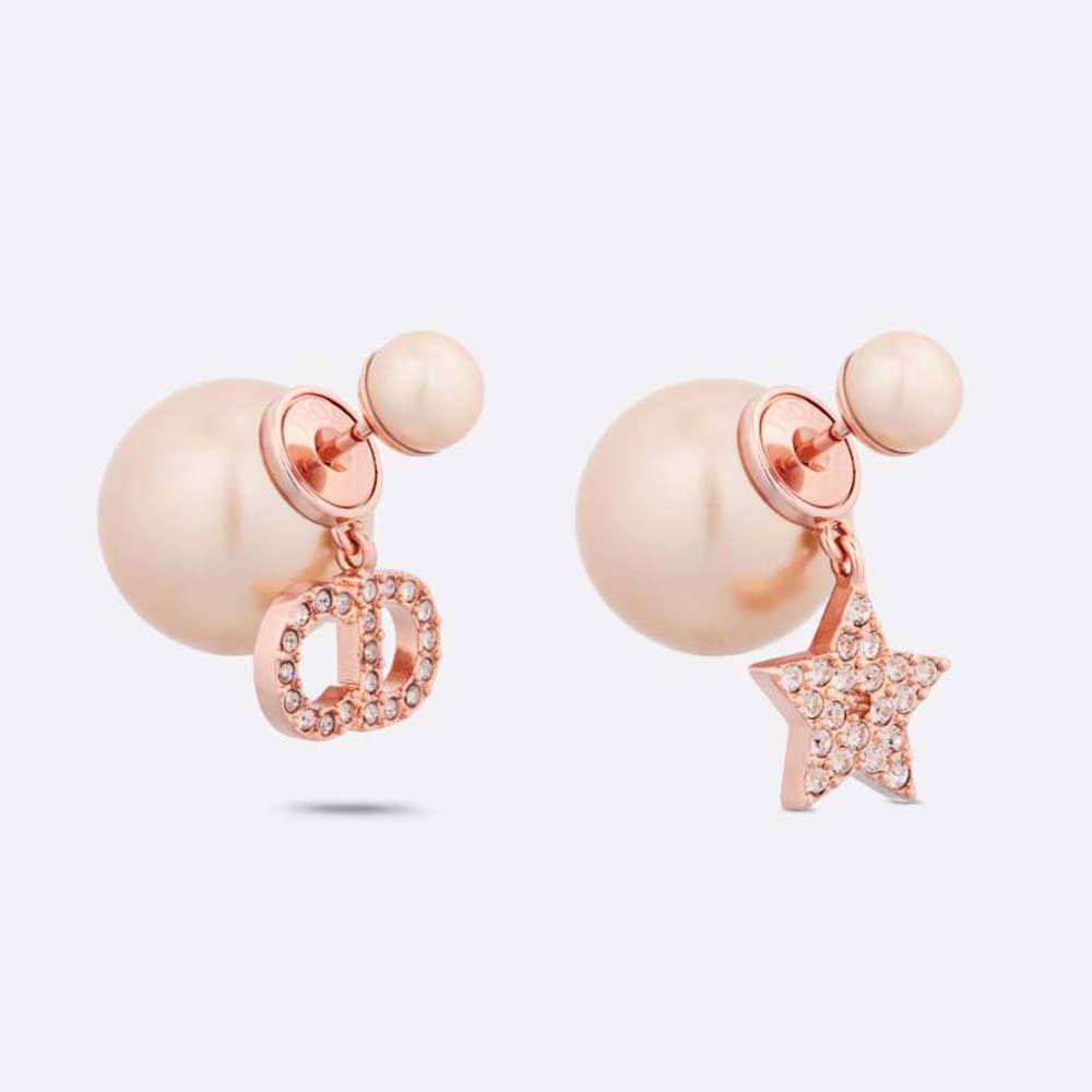 Front view of Dior Women Tribales Earrings Pink-Finish Metal with Pink Resin Pearls