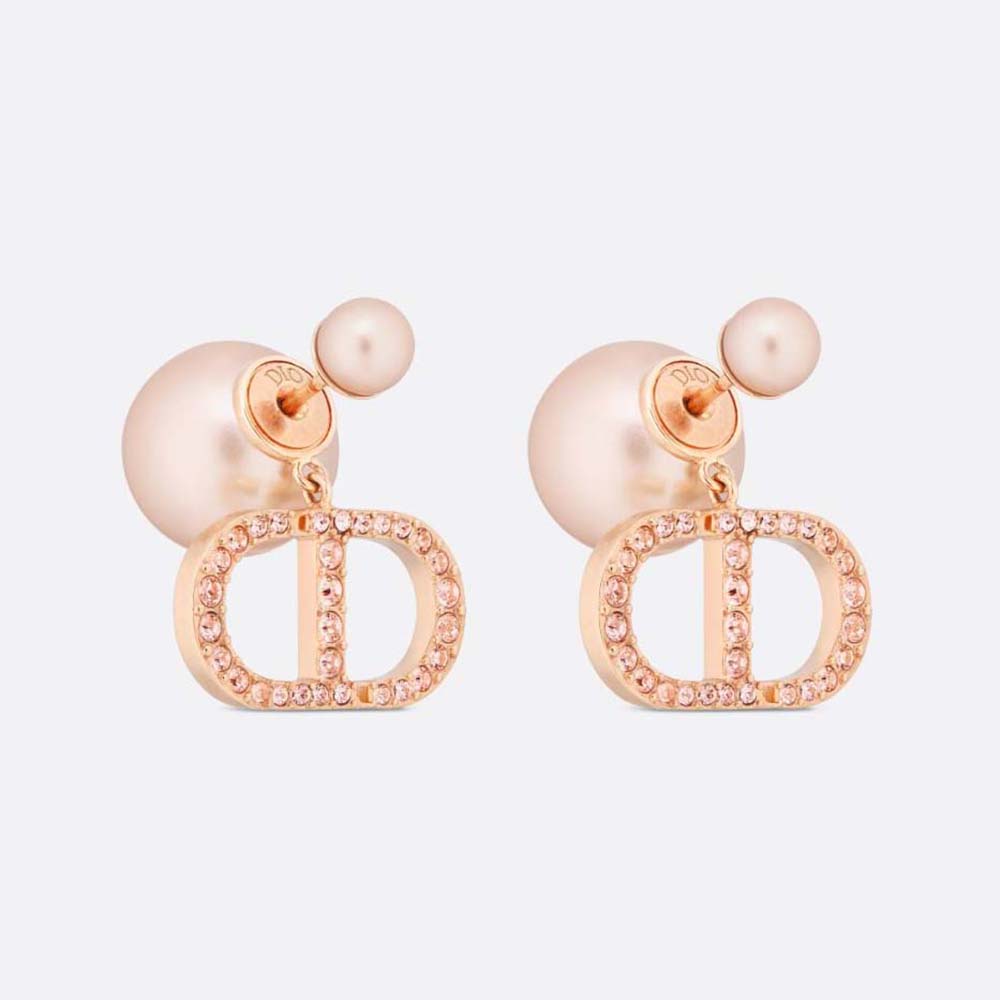 Front view of Dior Women Tribales Earrings Pink-Finish Metal with Pearls