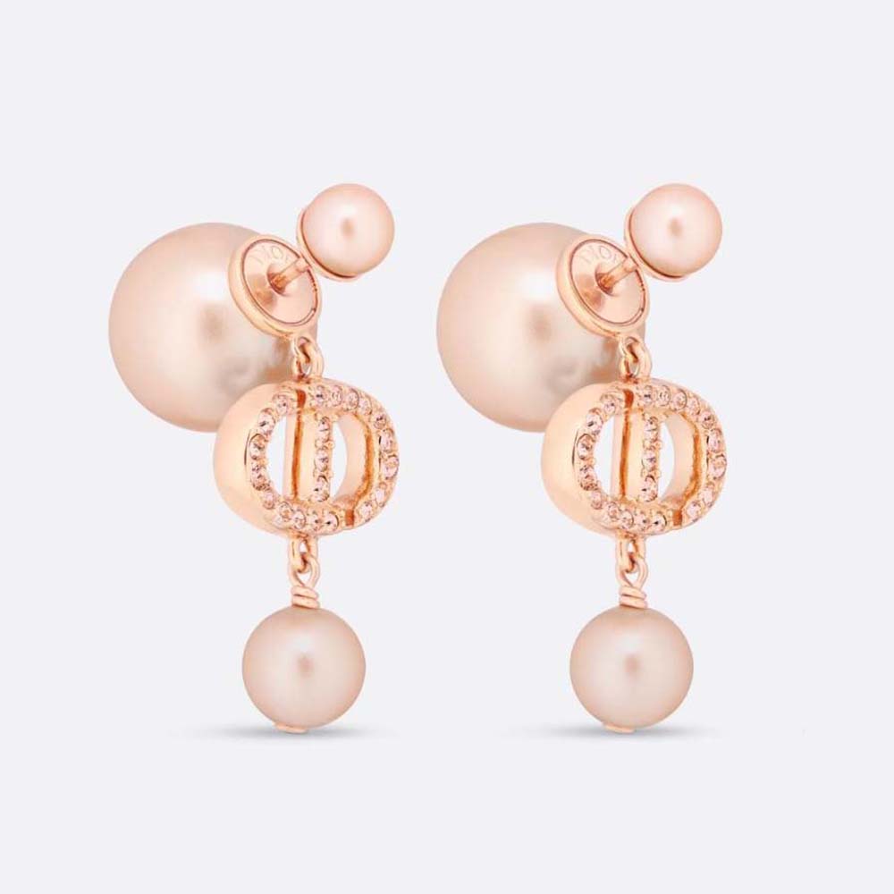 Front view of Dior Women Tribales Earrings Pink-Finish Metal with Pink Resin Pearls