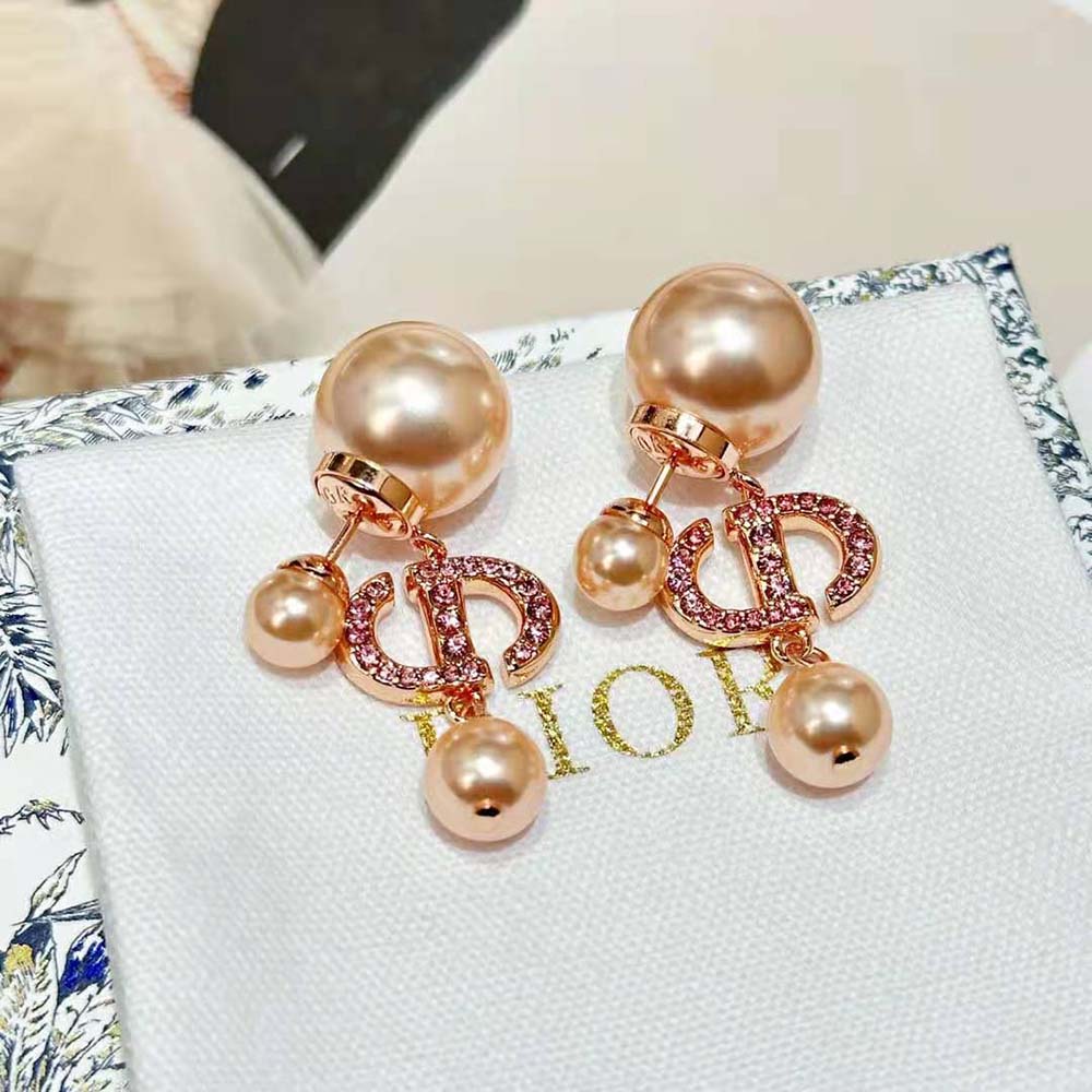 Dior Women Tribales Earrings Pink-Finish Metal with Pink Resin Pearls and Crystals - image 5