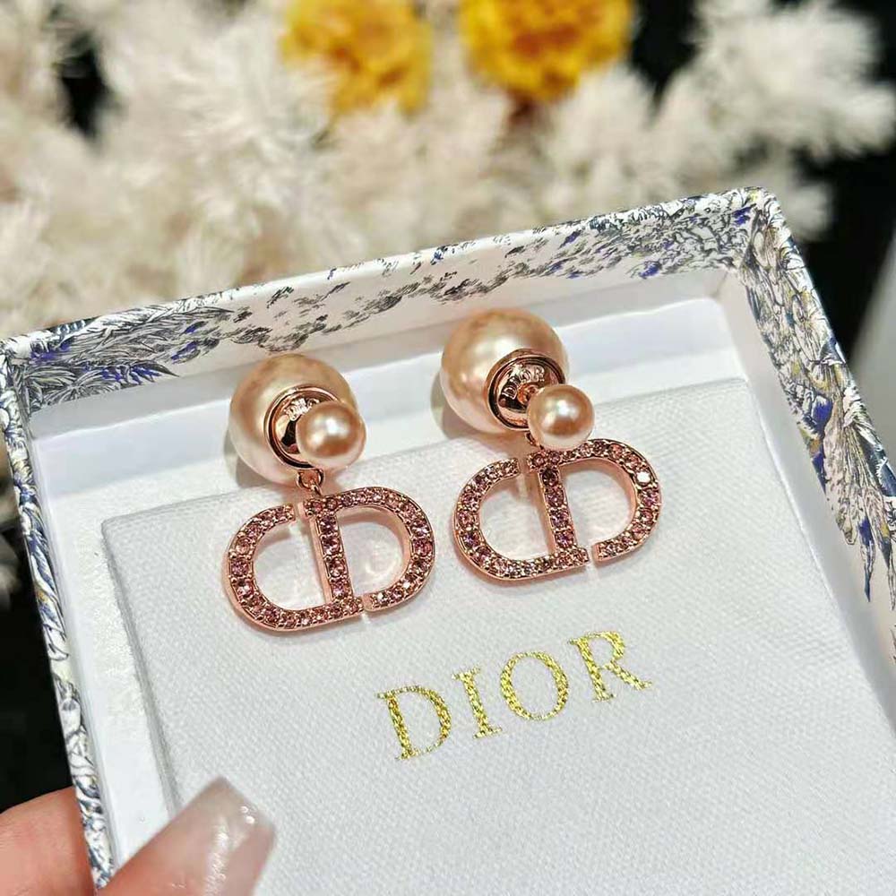 Dior Women Tribales Earrings Pink-Finish Metal with Pink Resin Pearls and Crystals - image 5