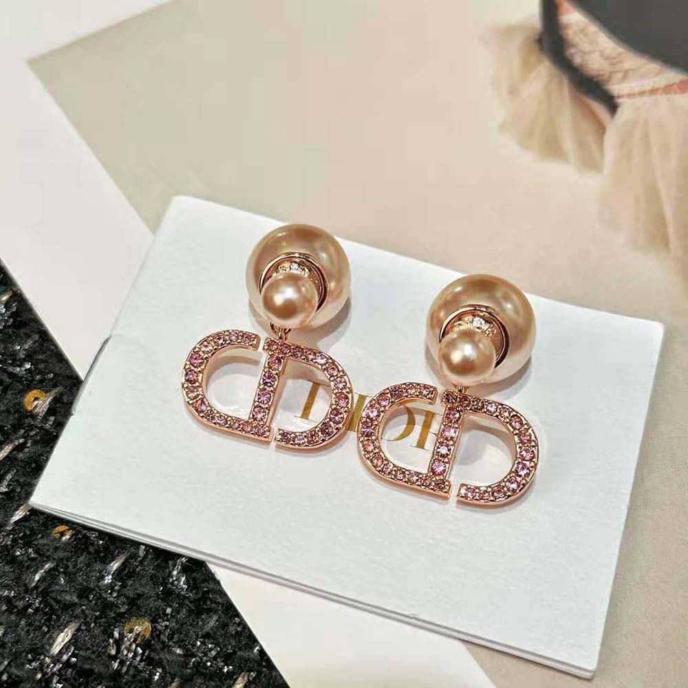 Dior Women Tribales Earrings Pink-Finish Metal with Pink Resin Pearls and Crystals - image 4