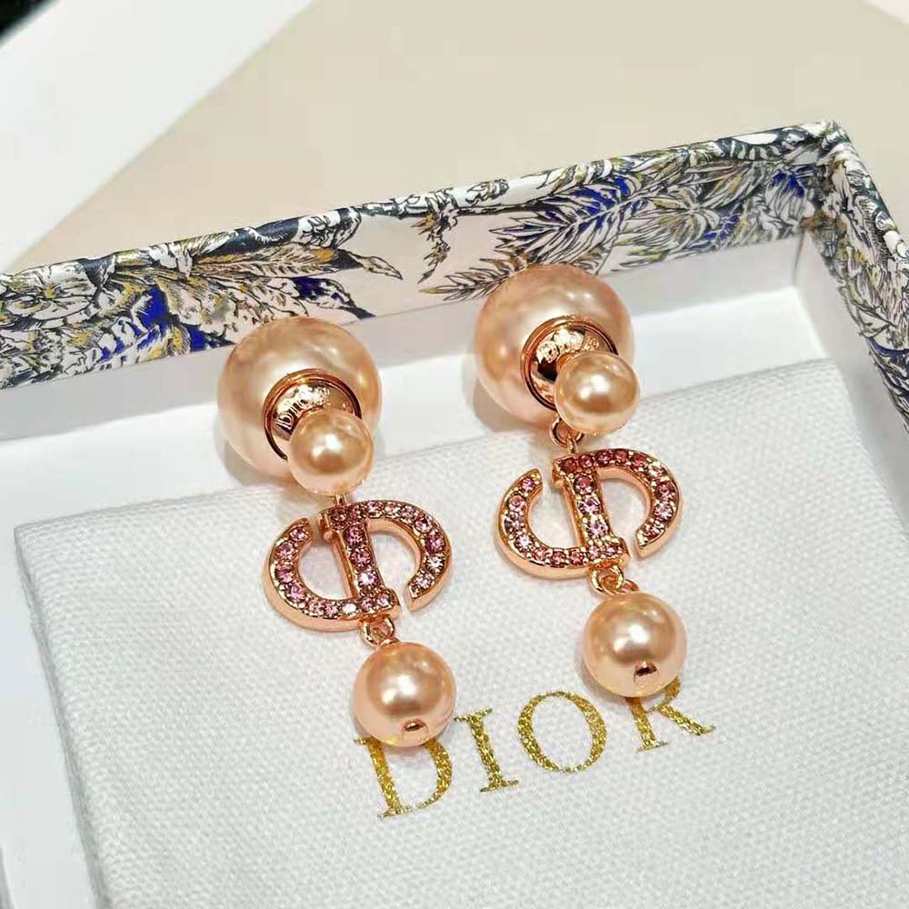 Dior Women Tribales Earrings Pink-Finish Metal with Pink Resin Pearls and Crystals - image 4
