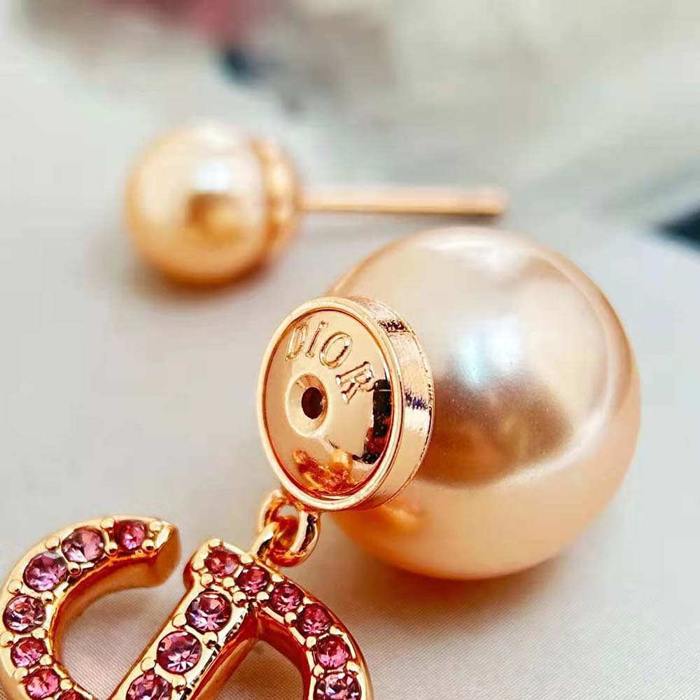 Dior Women Tribales Earrings Pink-Finish Metal with Pink Resin Pearls and Crystals - image 8