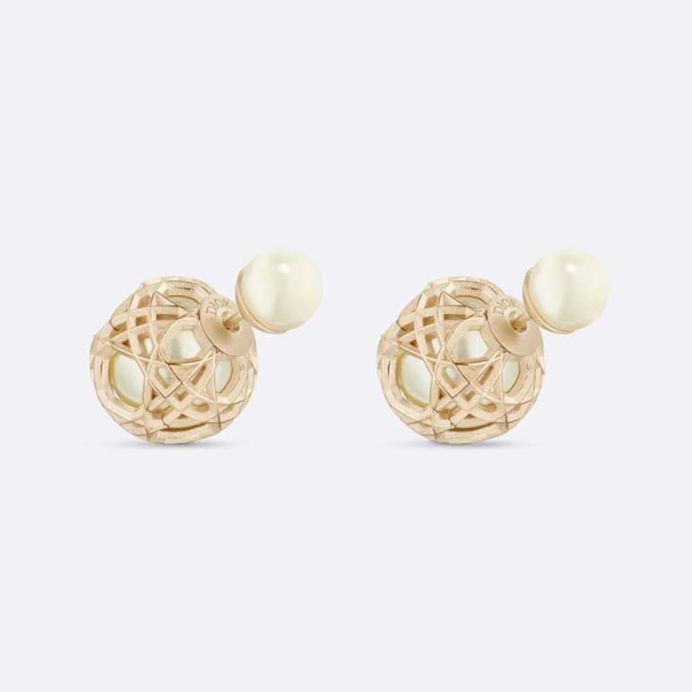 Front view of Dior Women Tribales Earrings White Resin Pearls and Gold-Finish Metal