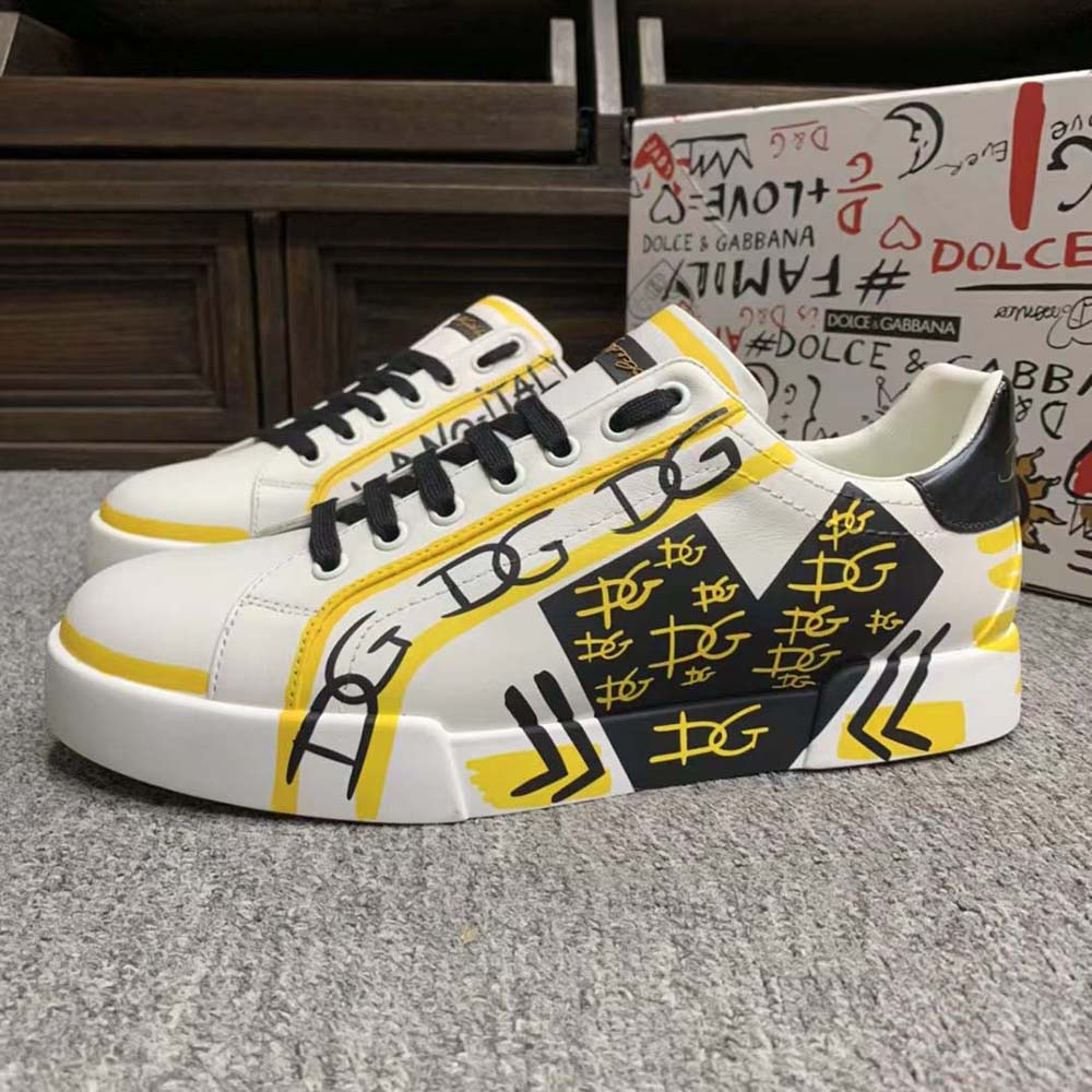 Top view showing lace-up closure of Dolce Gabbana Portofino Sneakers-Yellow