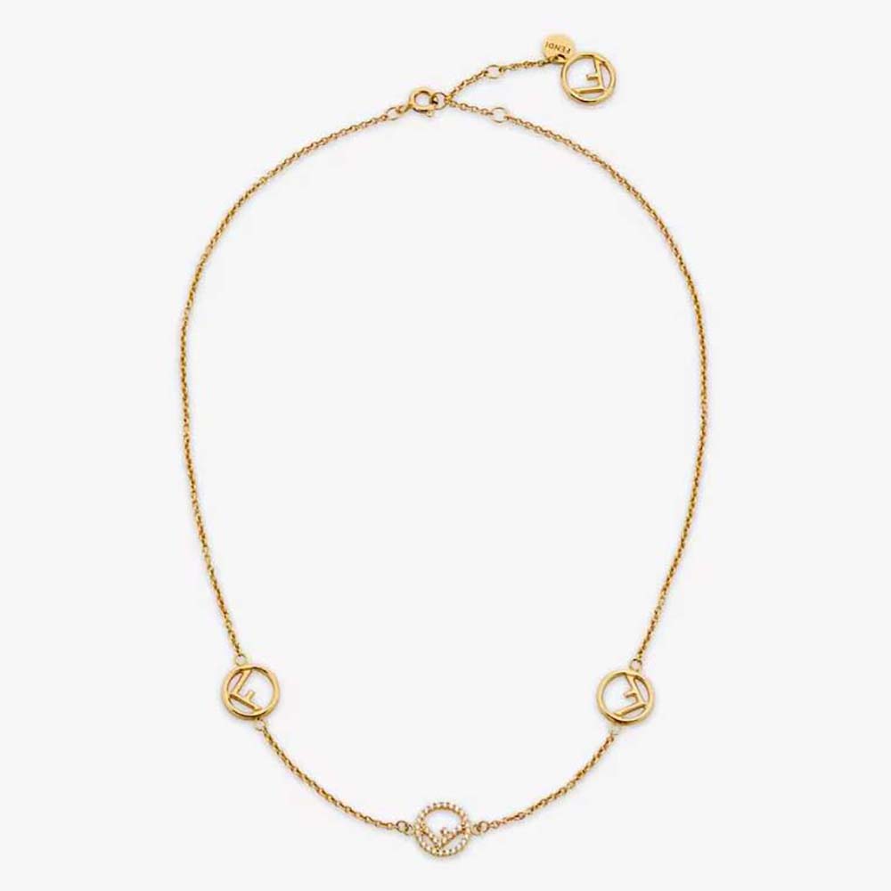 Front view of Fendi Women F Is Fendi Necklace Gold-colored with logo charm