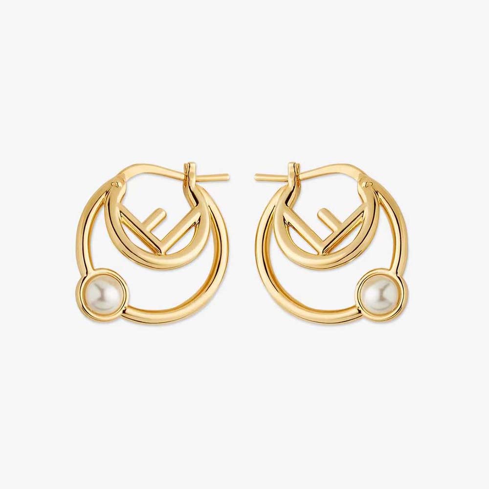 Close-up of Fendi Women F is Fendi Earrings Gold-colored Metal front view