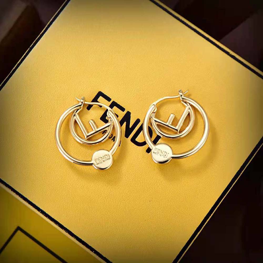Detail of intertwined F logo on Fendi Women F is Fendi Earrings Gold-colored Metal