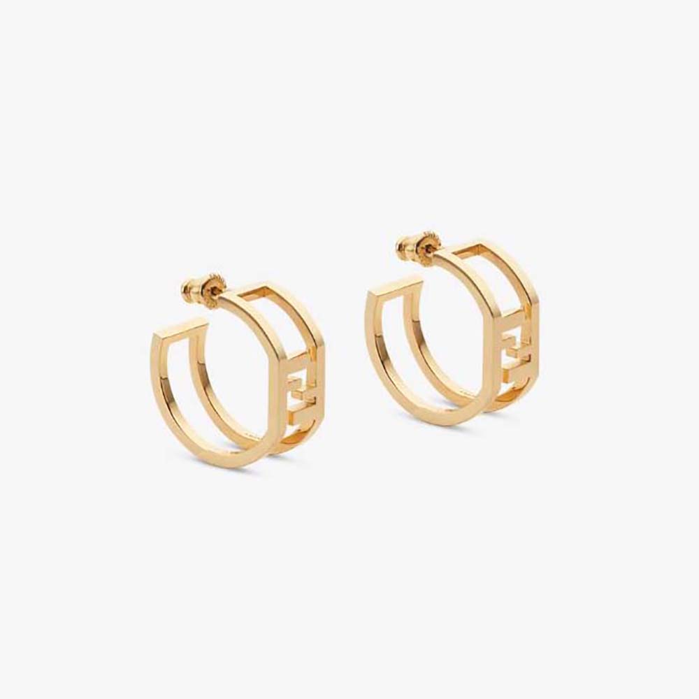 Front view of Fendi Women Forever Fendi Earrings Gold-colored showing logo detail