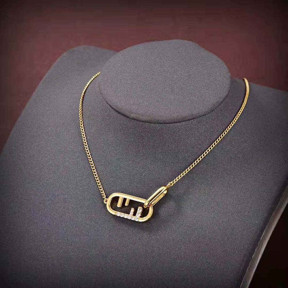 Side angle showing Fendi Women O’Lock Necklace Gold-colored chain clasp