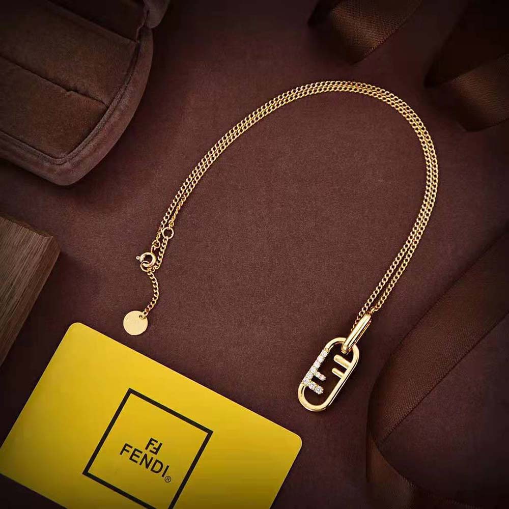Full view of Fendi Women O’Lock Necklace Gold-colored on white background
