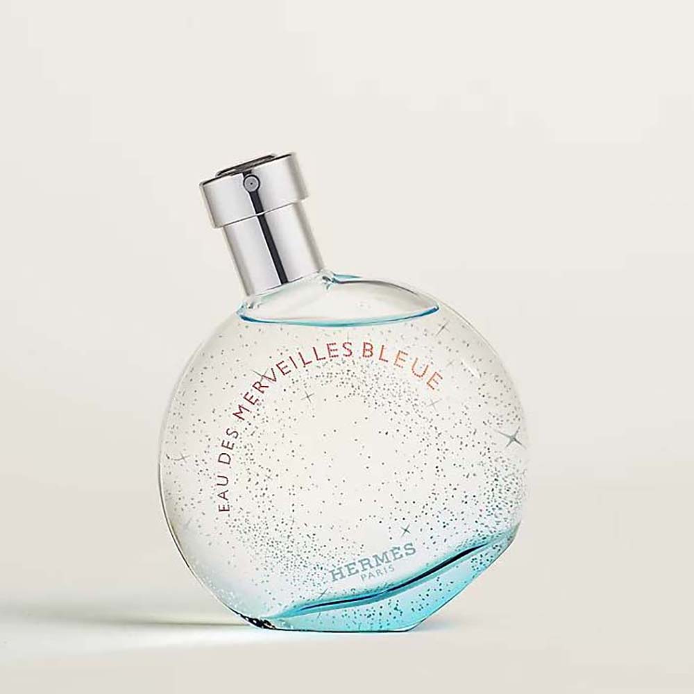 Front view of Hermes Women Eau Des Merveilles Bleue Eau De Toilette bottle