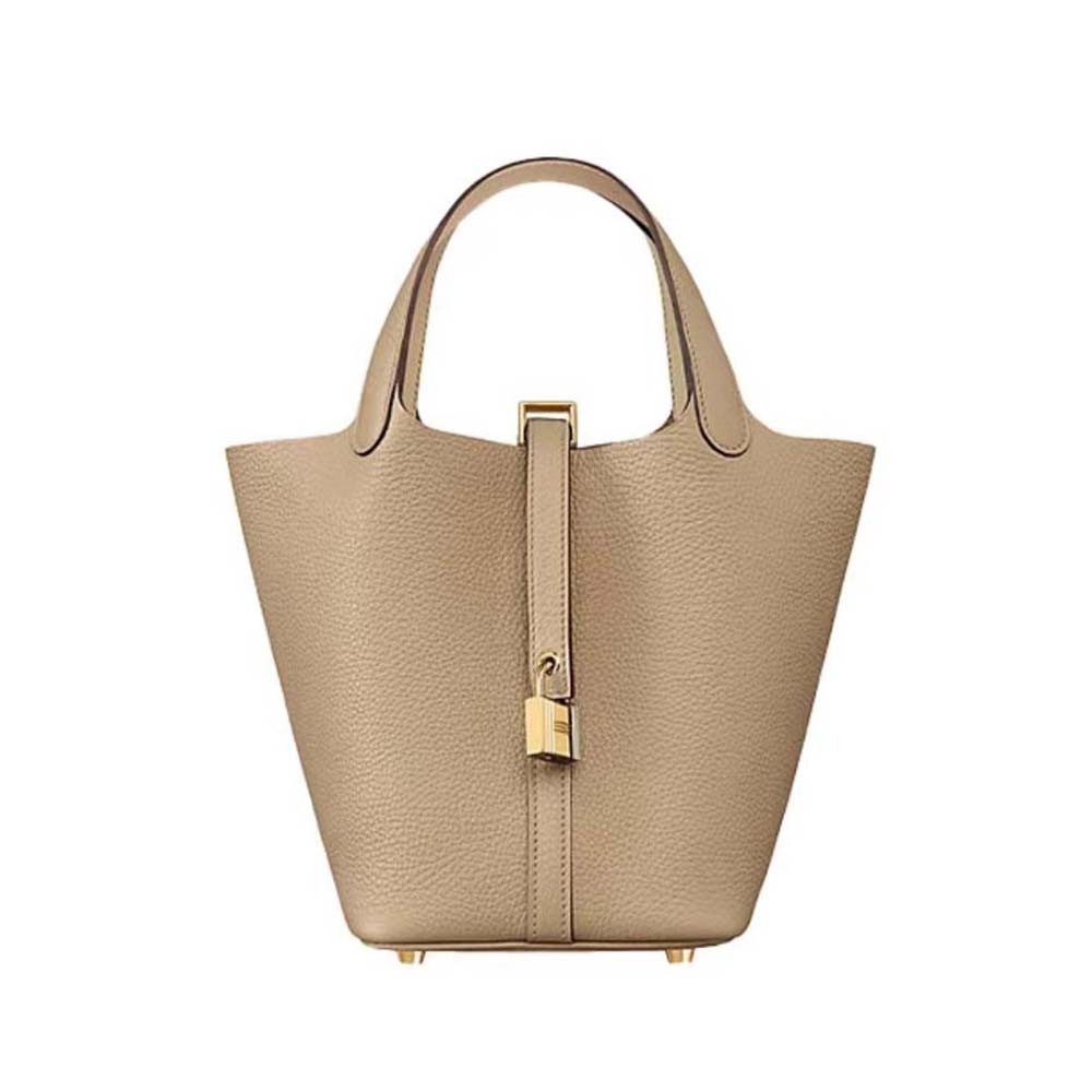 Hermes Women Picotin Lock 18cm in Clémence leather-Gray