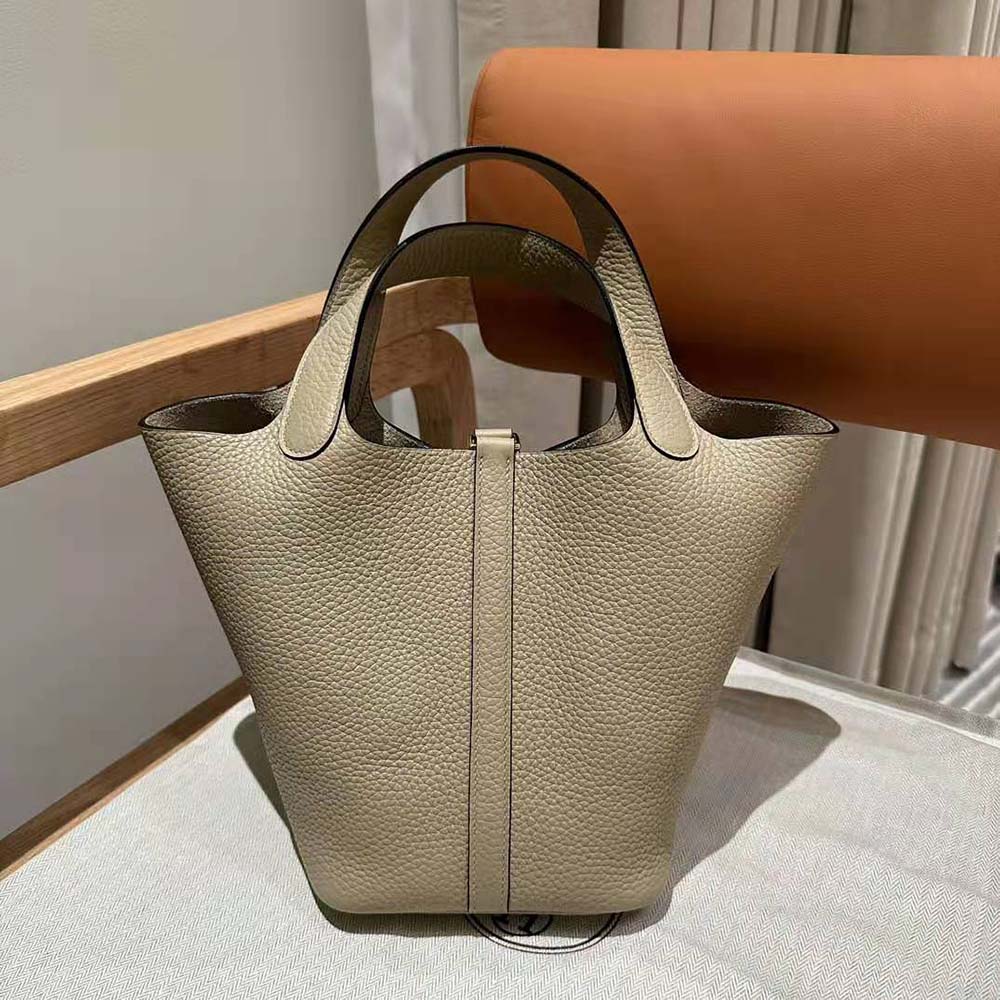 Top angle showing interior and texture of Hermes Women Picotin Lock 18cm