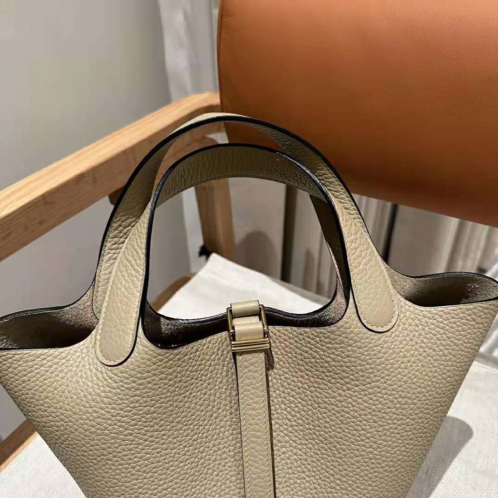 Hermes Women Picotin Lock 18cm in Clémence leather-Gray - image 6