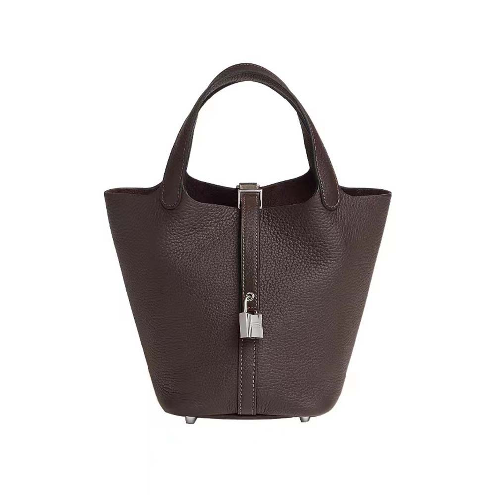 Front view of Hermes Women Picotin Lock 18cm in Clémence leather-Black