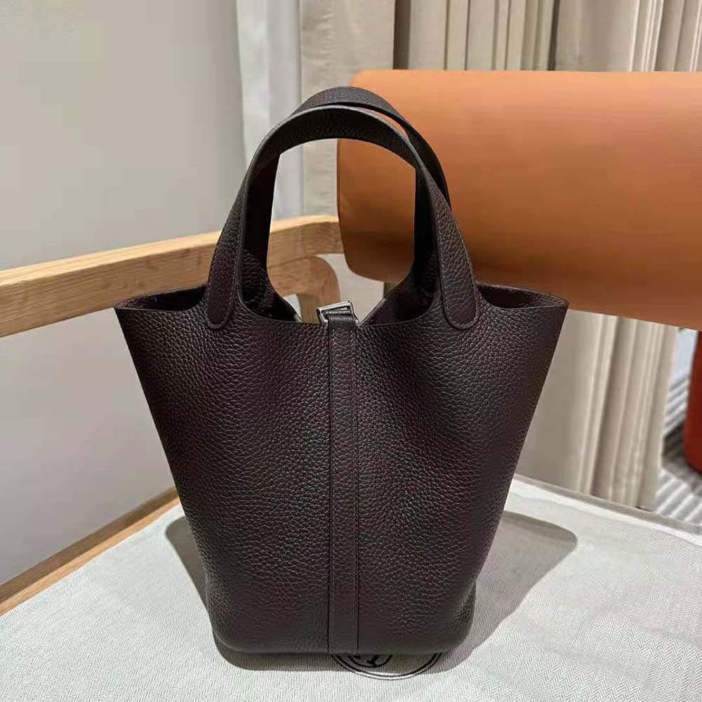 Side profile showing structured silhouette of Hermes Women Picotin Lock 18cm